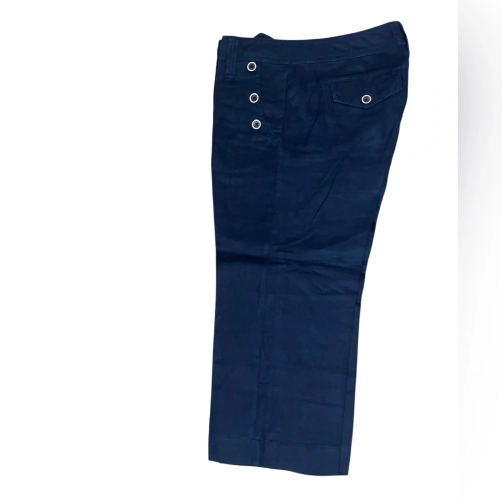 CAbi Navy Blue Linen Sailor Crop Pants